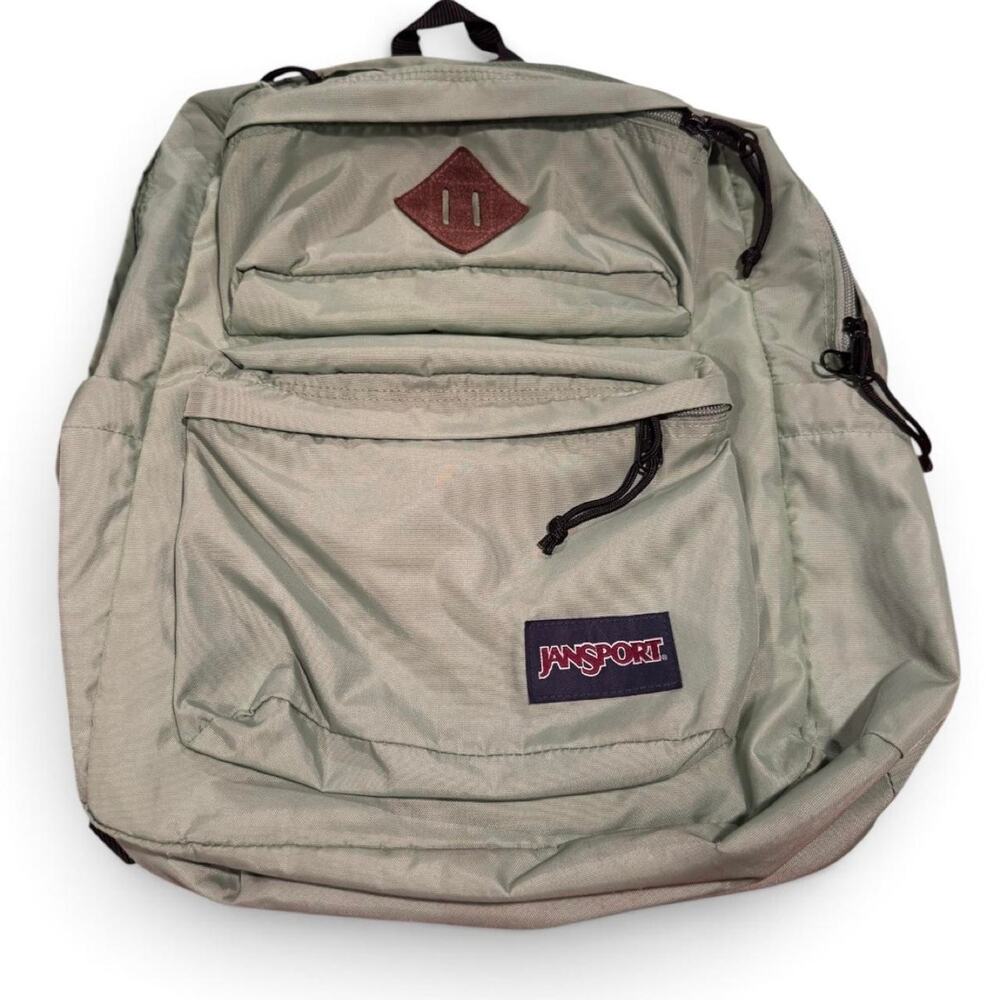 JanSport Light Green Backpack Multi Pocket School Travel Bag